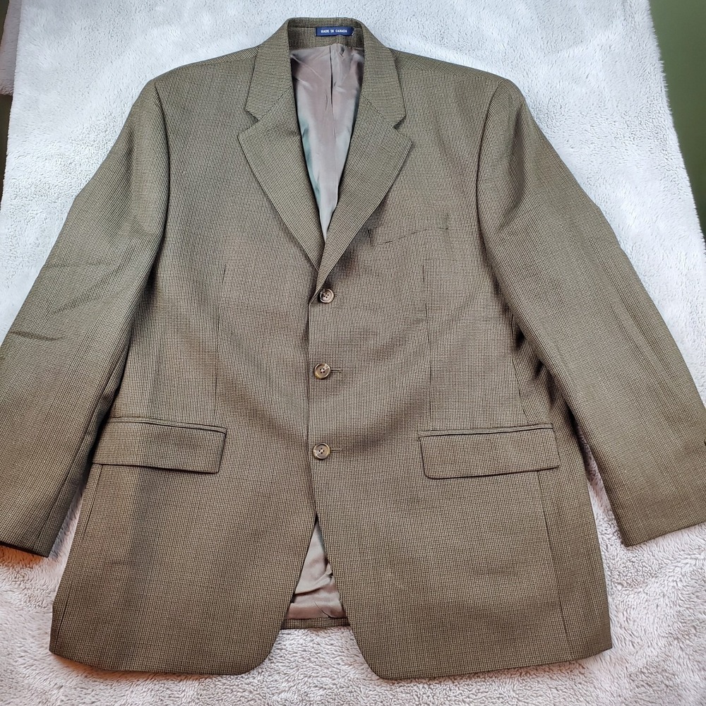 Ralph Lauren Wool Blazer Mens 44R Micro Check 3 Button Sport Coat Jacket Brown